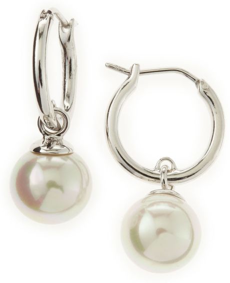 Majorica Pearl Drop Circle Earrings in Silver (null) | Lyst