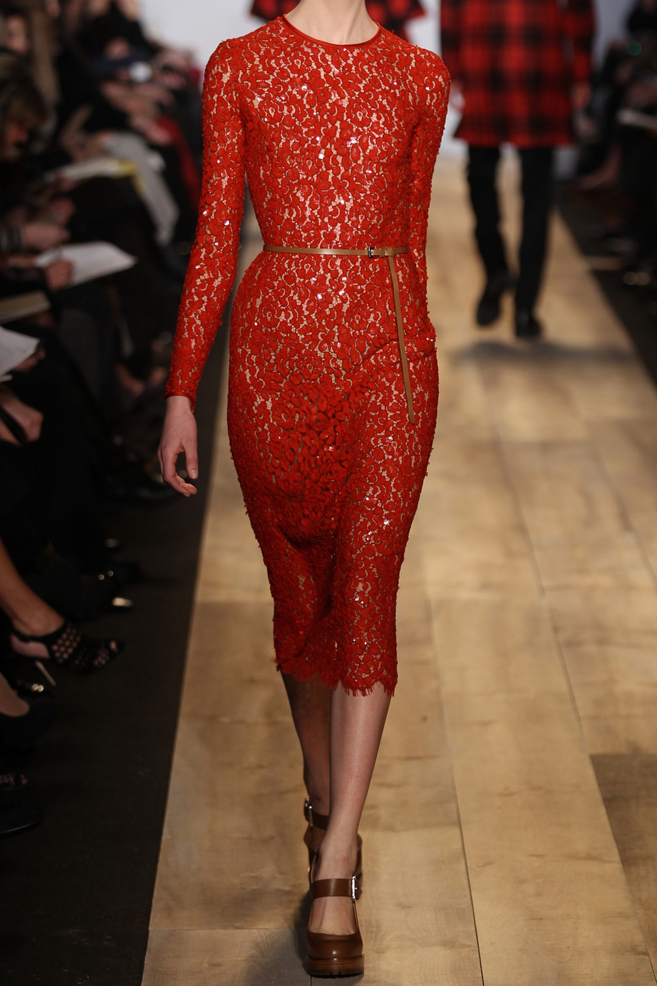 Lyst - Michael kors Sequined Lace Dress in Red