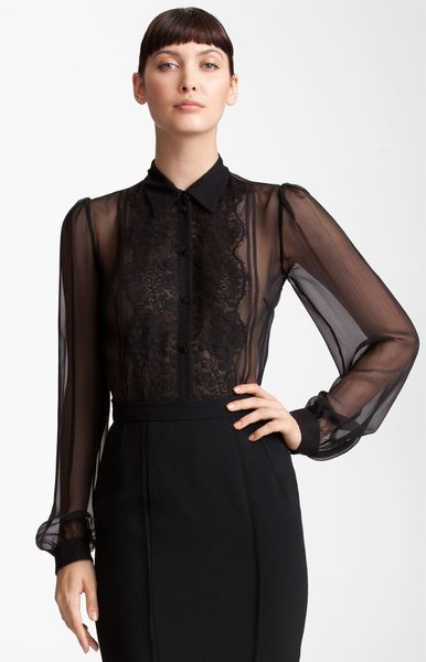 Dolce & Gabbana Sheer Chiffon Blouse in Black | Lyst