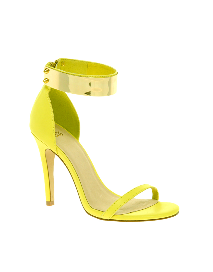 Asos Hong Kong Heeled Sandals With Metal Trim in Yellow | Lyst