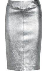 Joseph Clare Metallic Stretchleather Pencil Skirt in Silver | Lyst