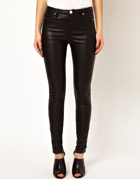 River Island Molly Leather Look Jegging in Black | Lyst