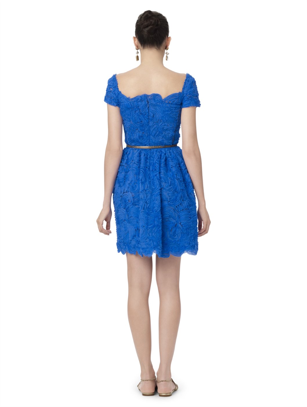Lyst Oscar de la renta Chiffon Rosette Embroidered Dress in Blue