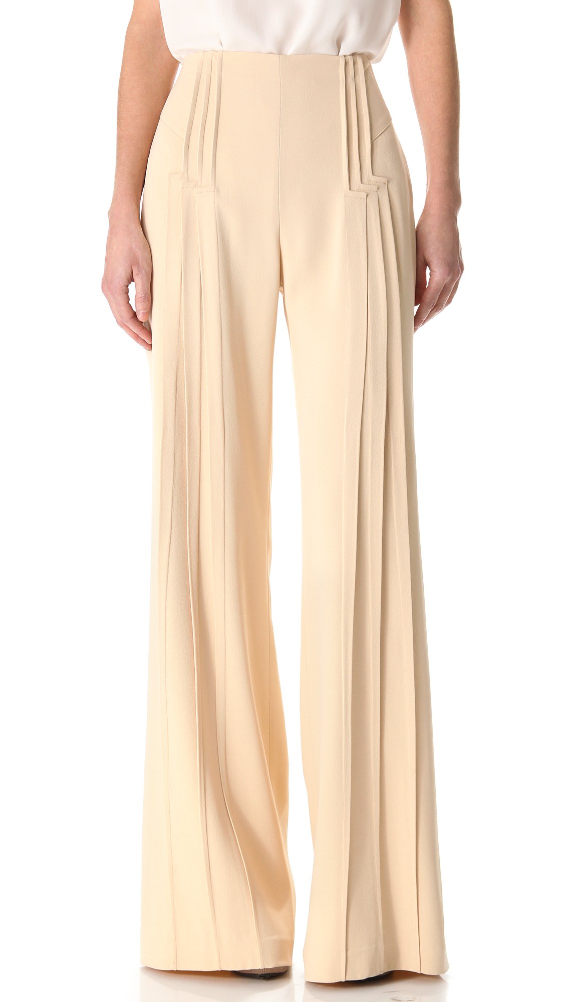 Zac Posen Pintuck Wide Leg Pants in Beige | Lyst