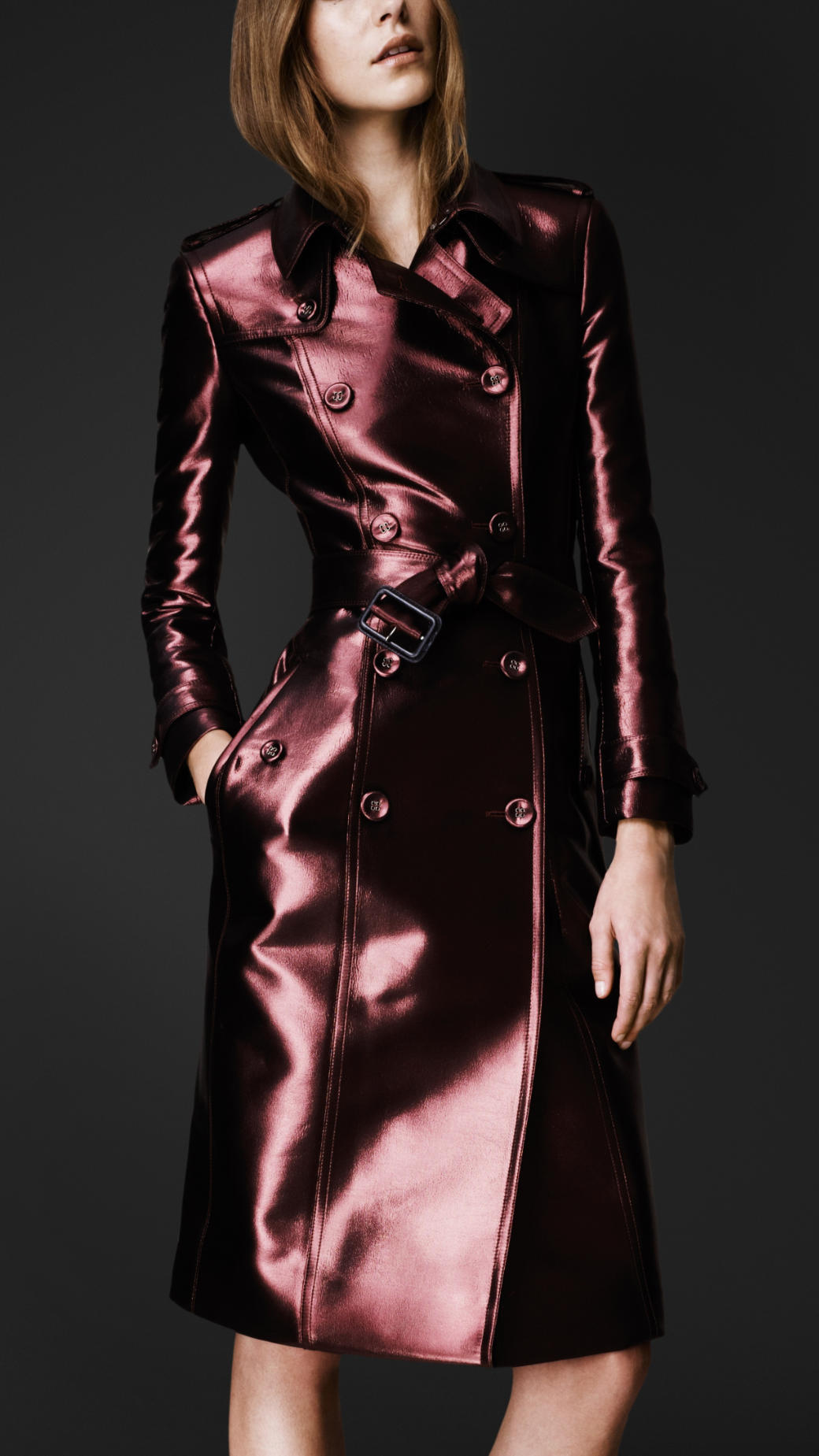 Burberry prorsum Bright Metallic Trench Coat in Red | Lyst