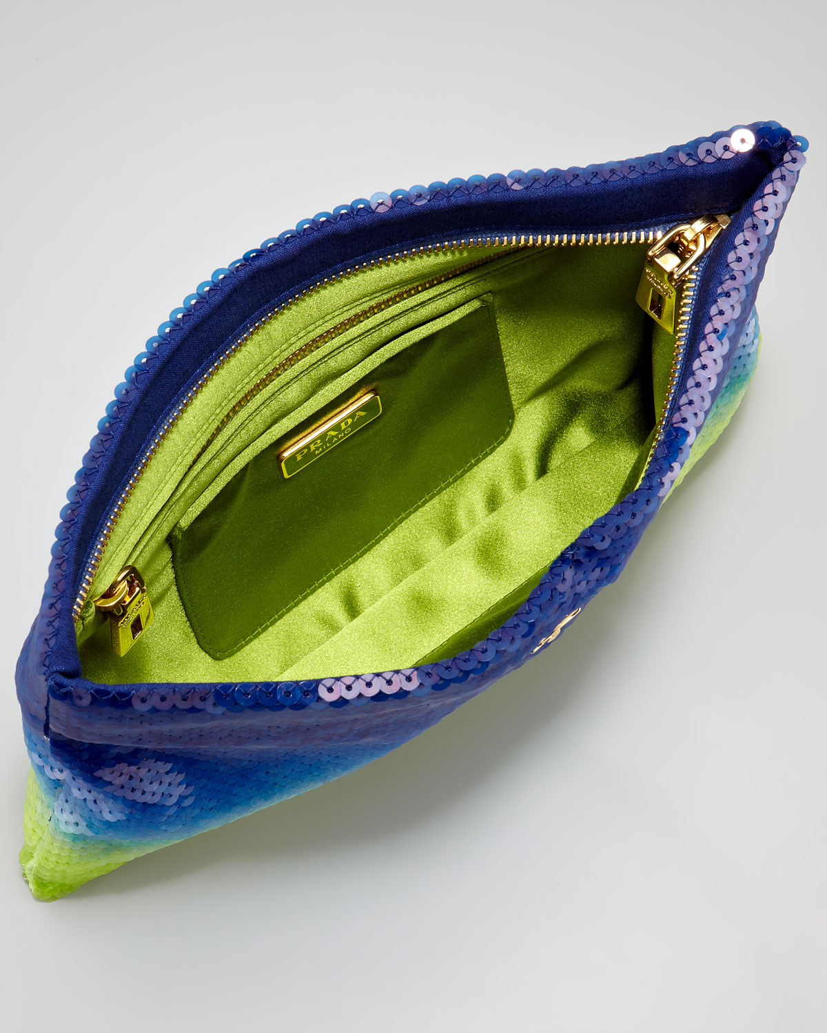 Prada Degrade Sequin Pouch Clutch Bag in Green (blue green) | Lyst  