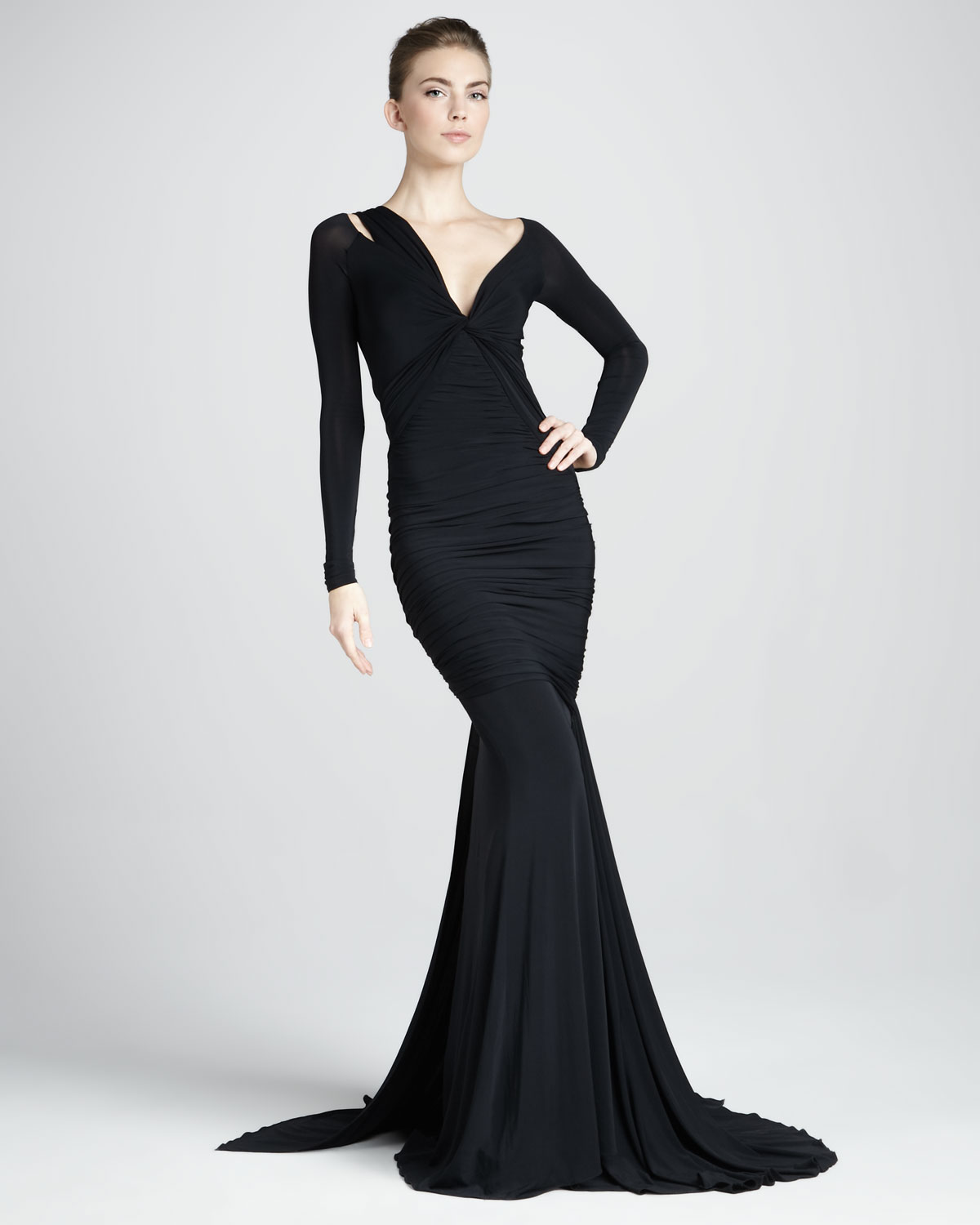 Lyst Donna Karan Long Sleeve Mermaid Jersey Gown In Black Gallery