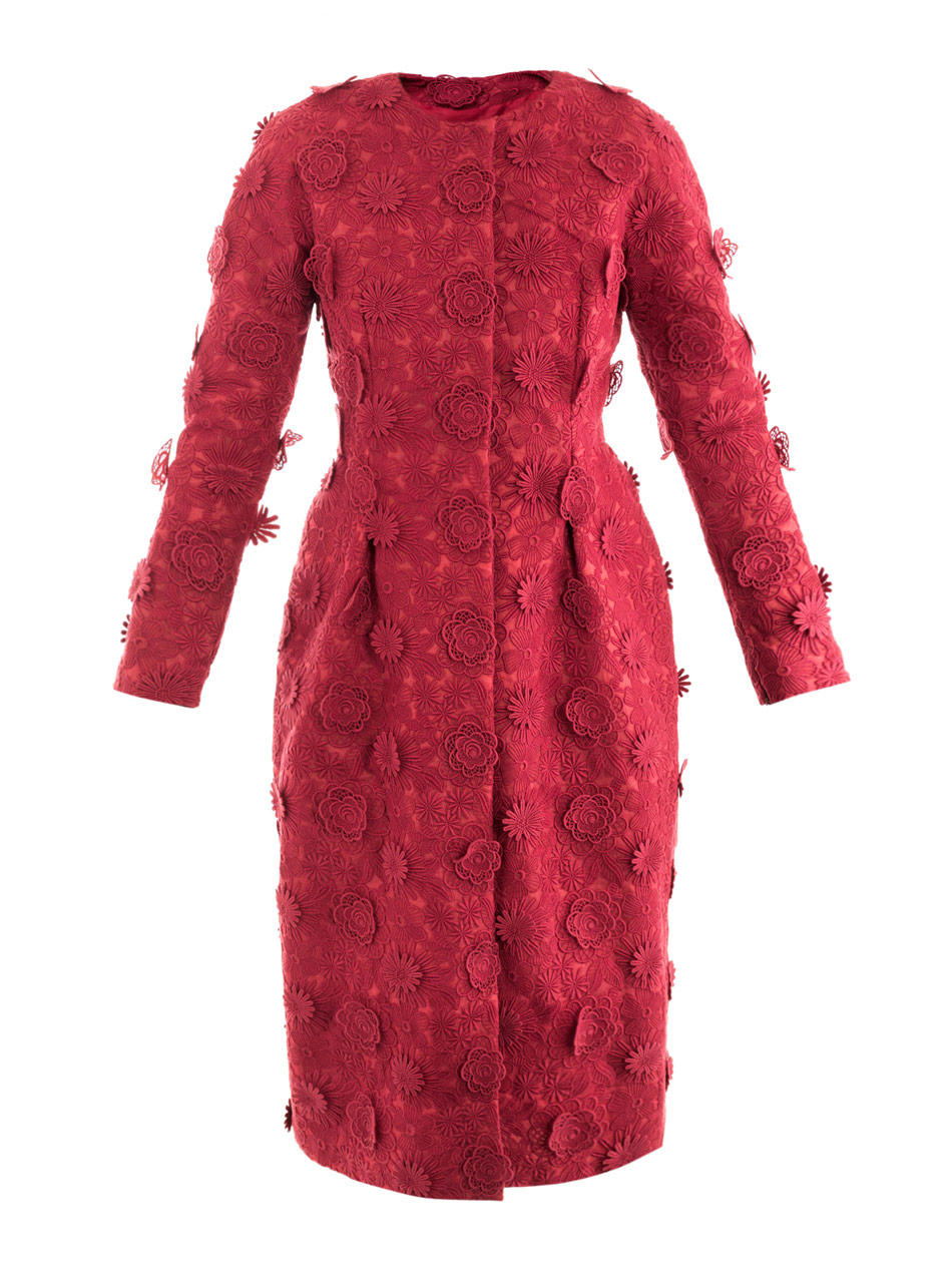 Lyst - Giambattista Valli Floral Embroideredsilk Coat in Red