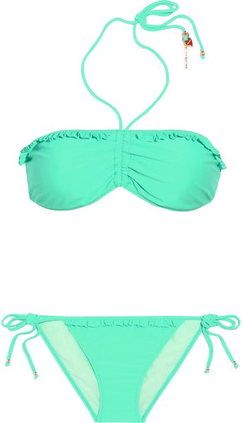 Miu Miu Ruffled Bandeau Bikini in Green (mint) | Lyst