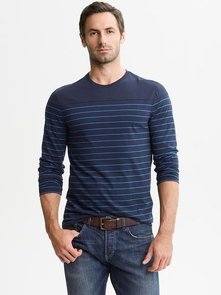 Banana Republic Soft Wash Striped Crew Neck Long Sleeve Tee in Blue for ...