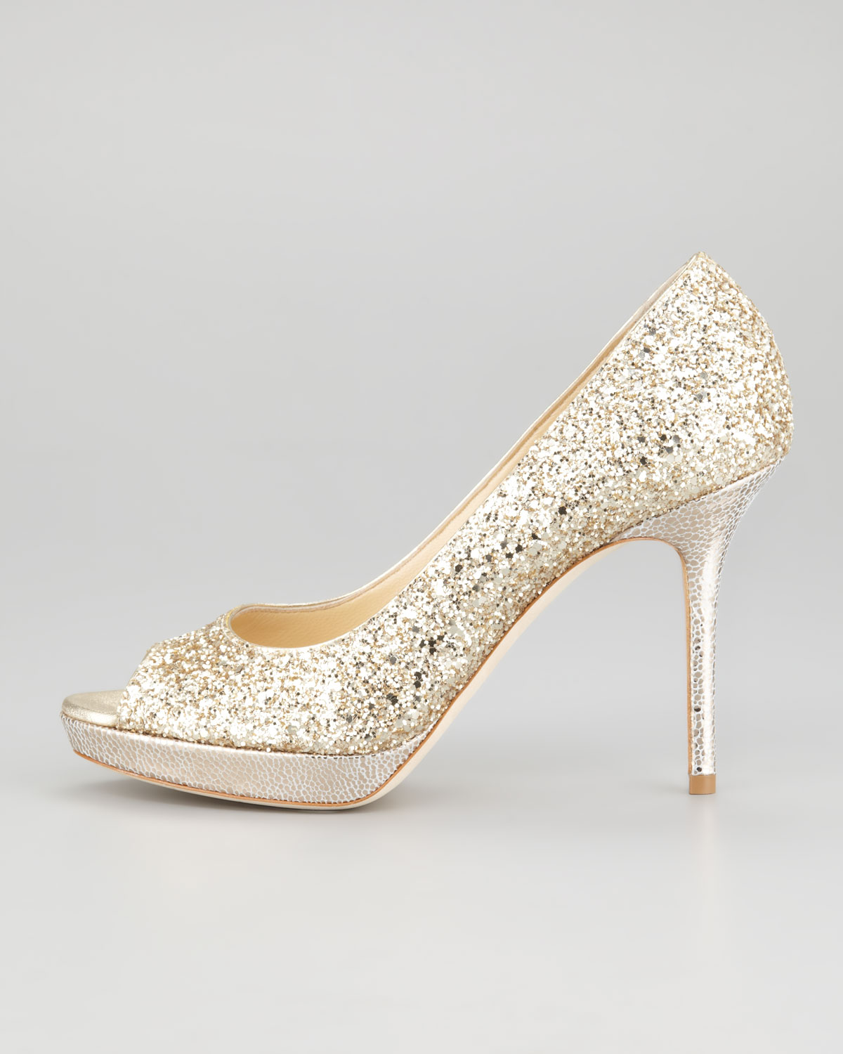 Jimmy Choo Luna Peeptoe Pump in Gold (Metallic) - Lyst