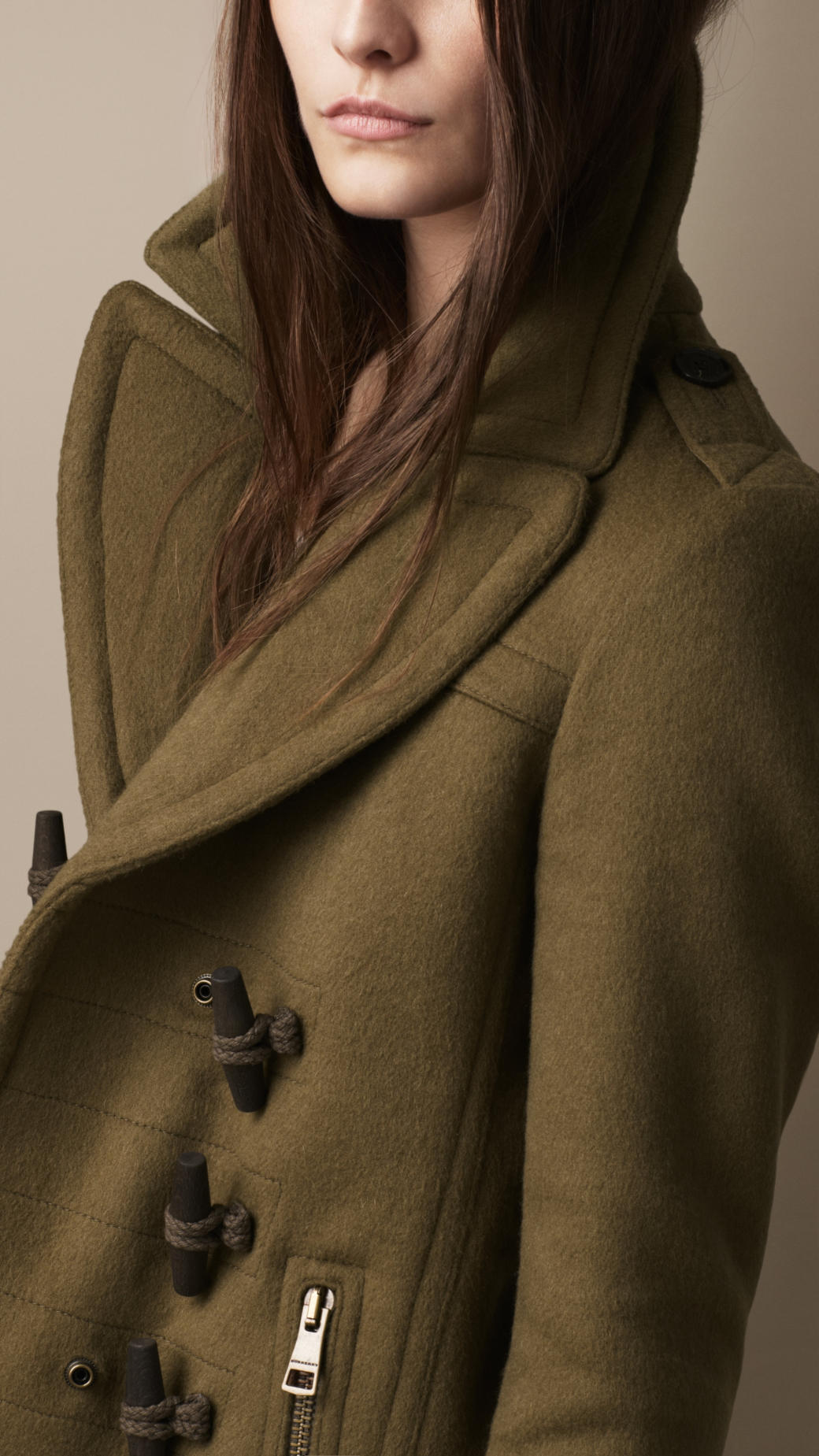 Lyst Burberry Brit Toggle Detail Pea Coat in Green