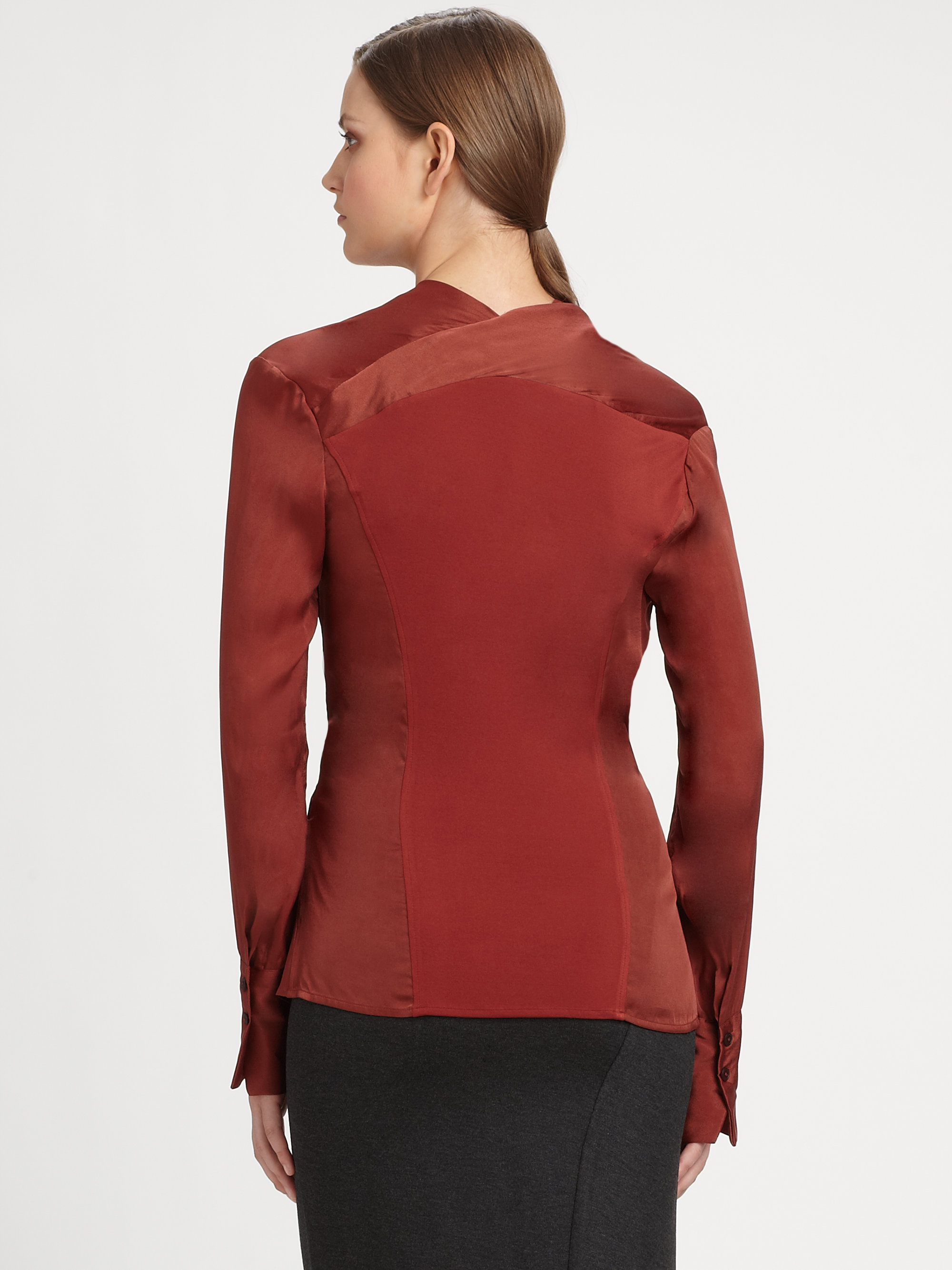 Lyst - Donna Karan Tissue Satin Wrap Top in Red