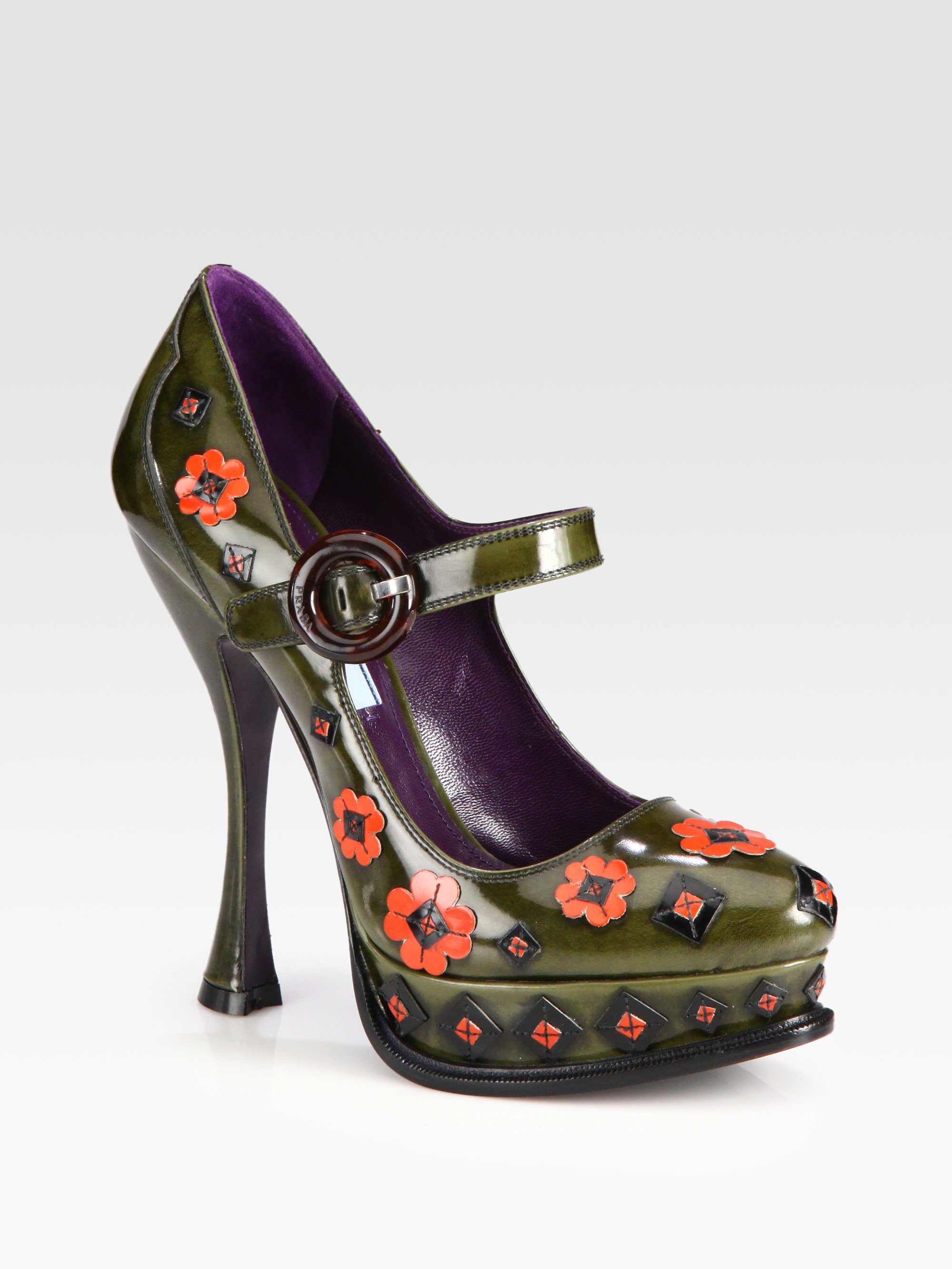 Prada Flower Leather Mary Jane Platform Pumps Lyst