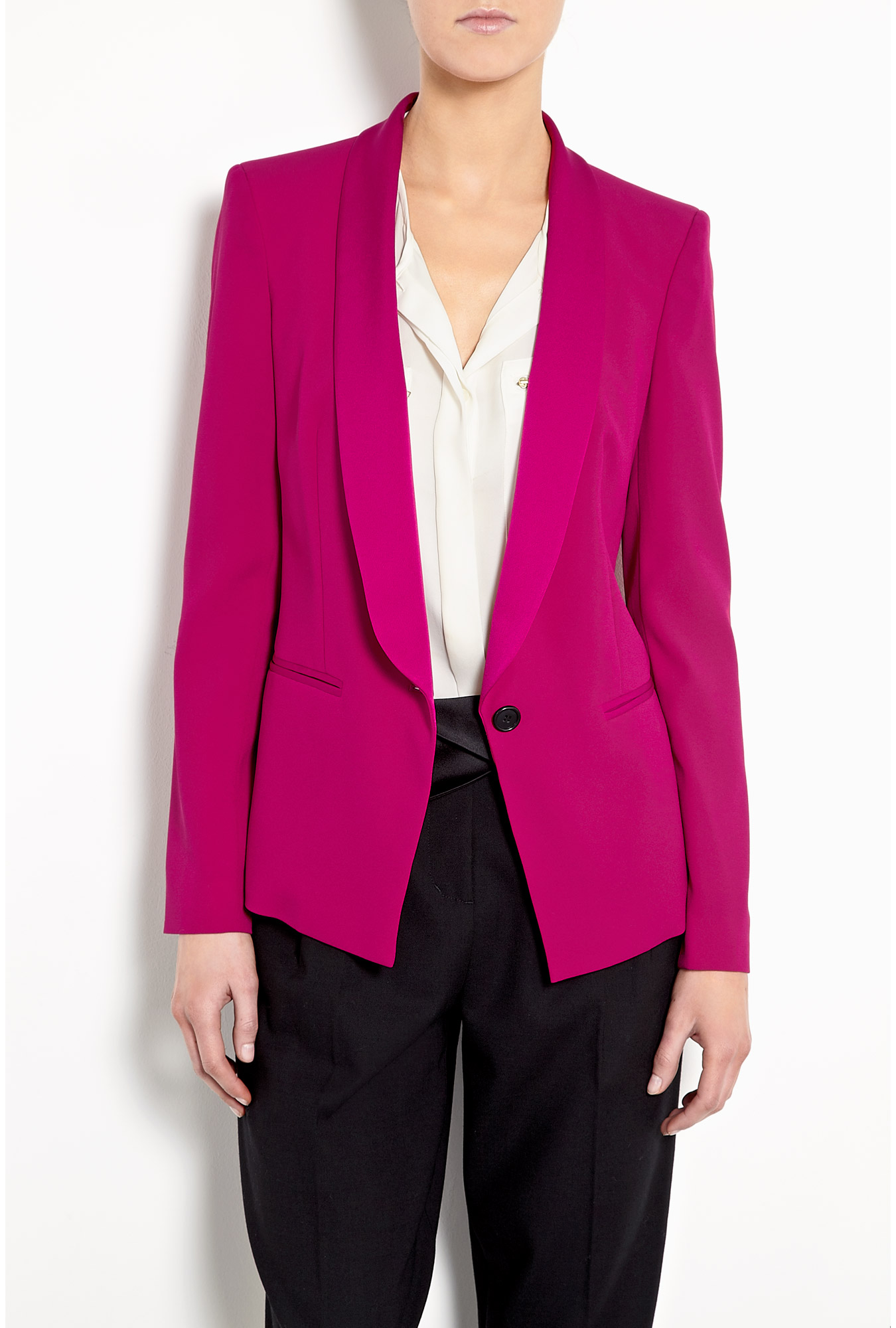 Dkny Satin Back Crepe Shawl Collar Jacket in Pink (fuchsia) | Lyst