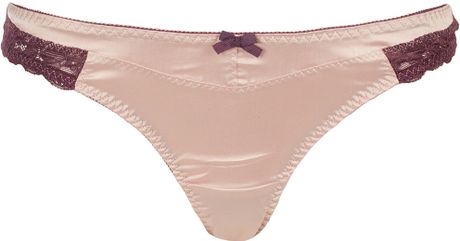 Topshop Satin and Lace Thong in Pink | Lyst