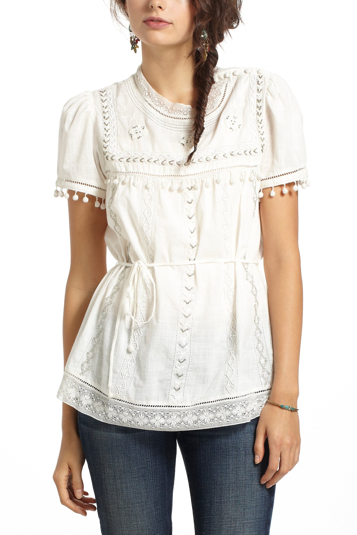 Lyst Anthropologie Glinted Peasant Blouse in Natural