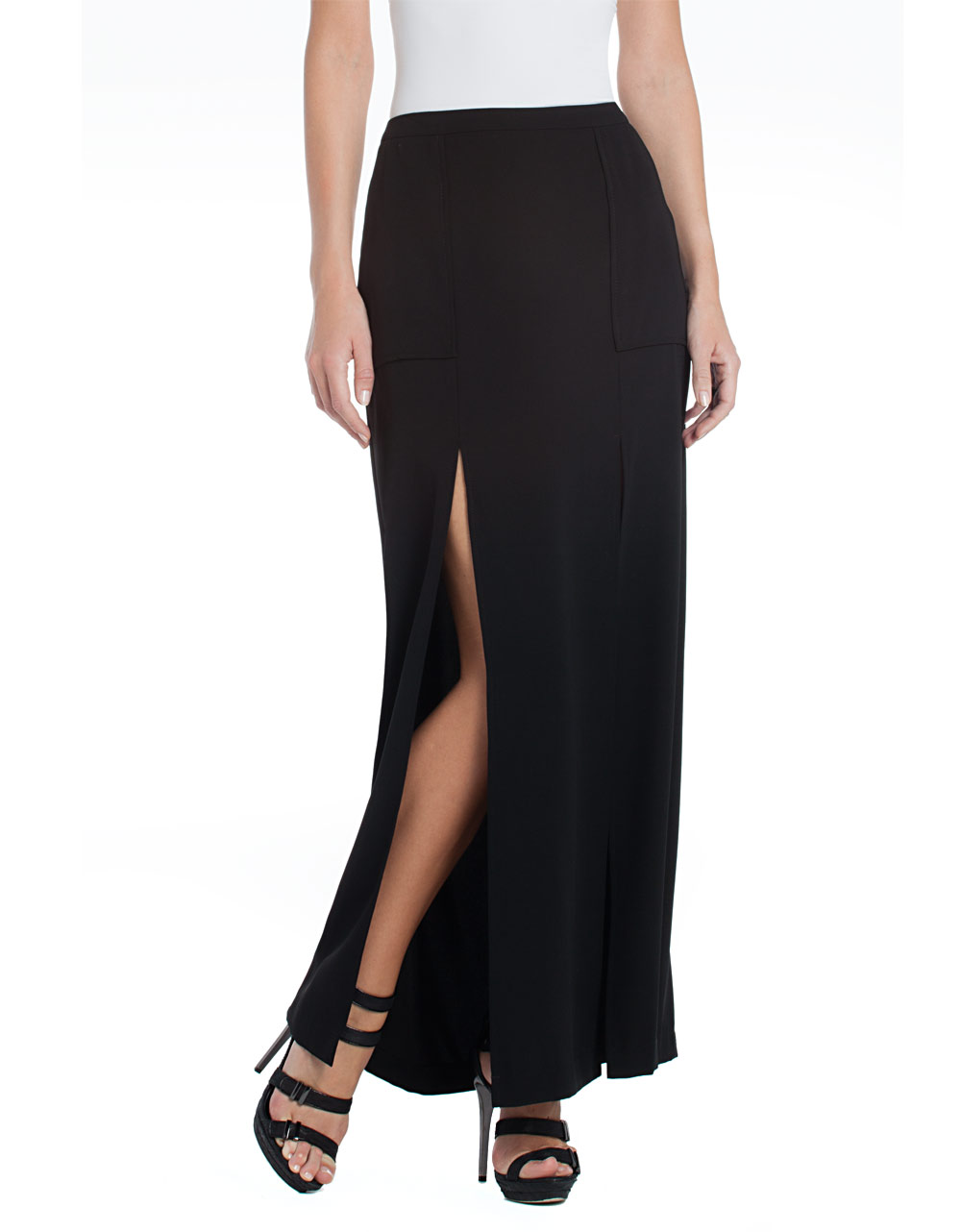 Bcbgmaxazria Double Slit Maxi Skirt in Black | Lyst