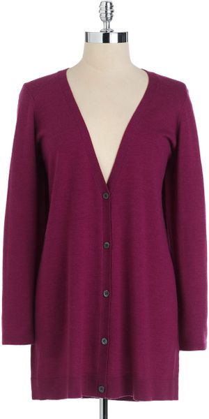 Eileen Fisher Merino Wool Boyfriend Cardigan in Purple (magenta) | Lyst
