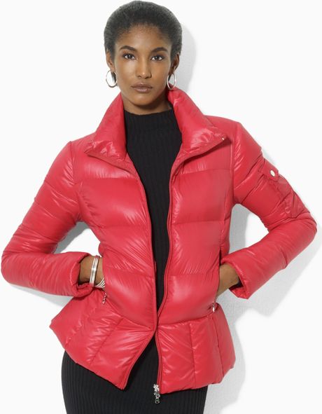 Lauren By Ralph Lauren Quilted Microfiber Jacket in Red | Lyst