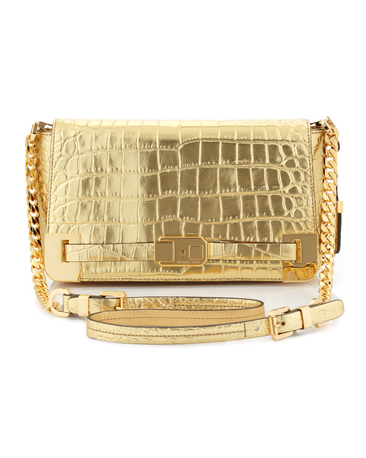 Michael Kors Blake Crocodile Embossed Clutch in Gold | Lyst