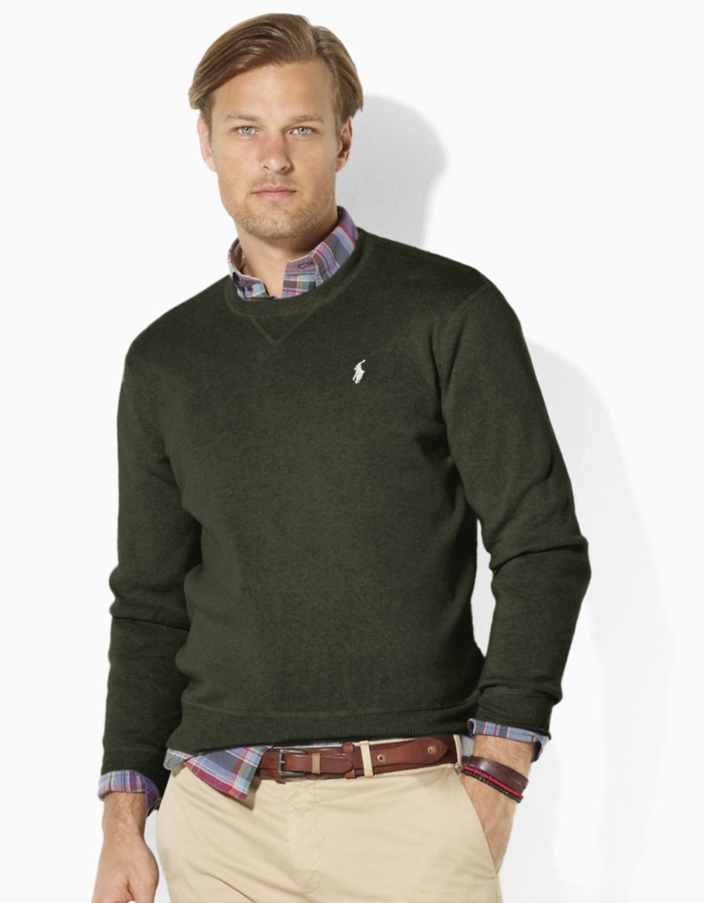 Polo Ralph Lauren Longsleeved Combed Cotton Crewneck Sweater in Green ...