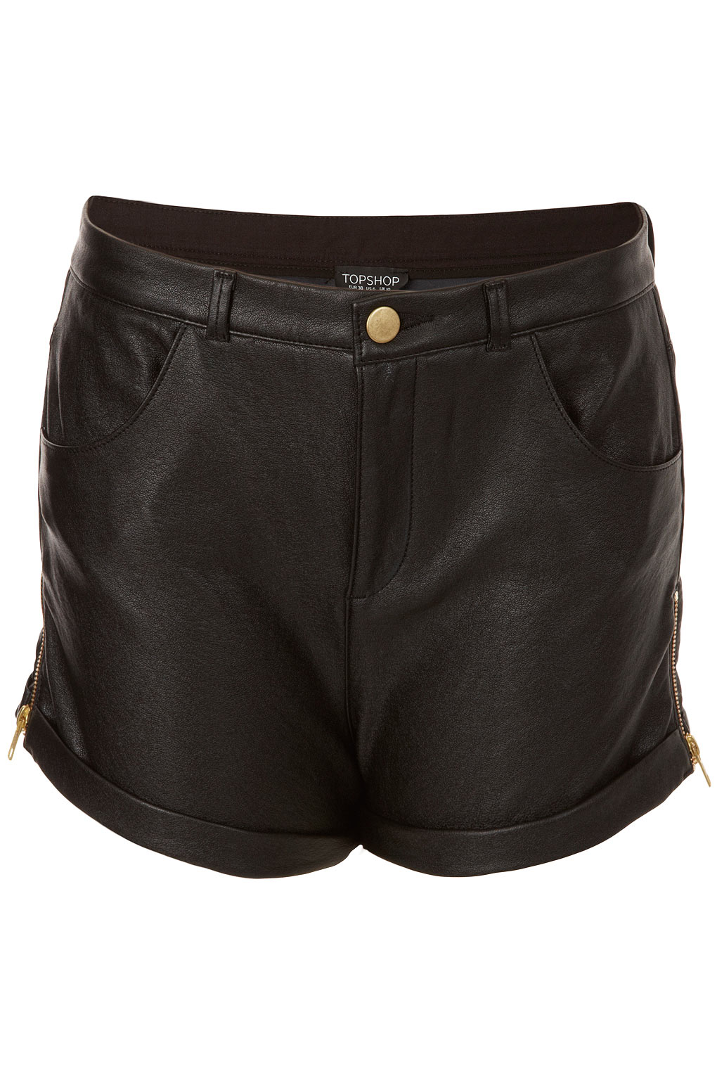 Lyst - Topshop Zip Side Leather Look Shorts in Black