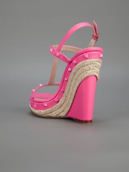 Valentino Studded Wedge Sandal in Pink | Lyst