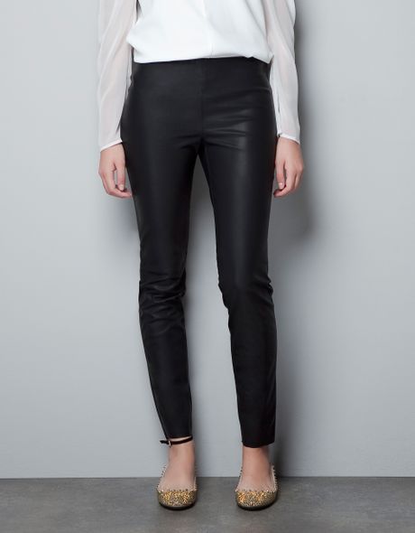 Zara Leathereffect Leggings in Black | Lyst