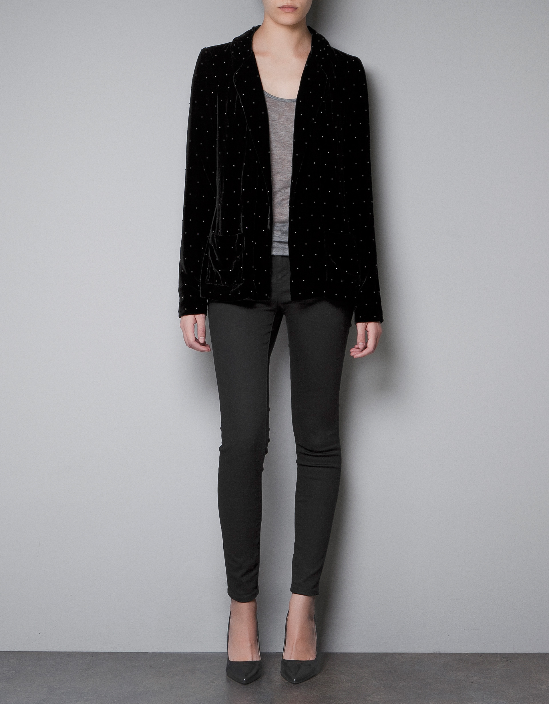 Zara Velvet Blazer in Black | Lyst