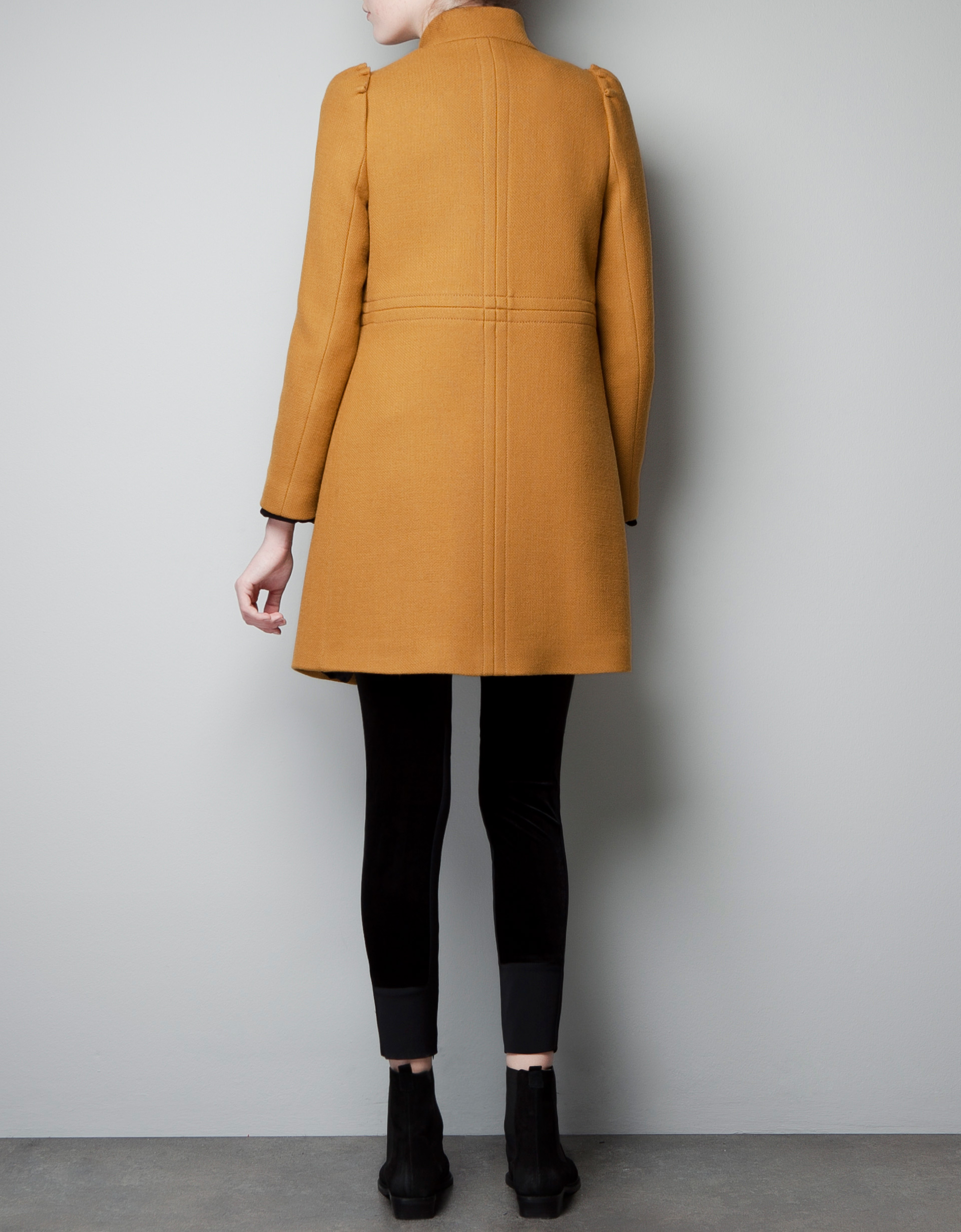 Zara Coat with Pleats On The Shoulders in Brown Lyst