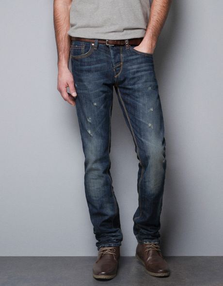 Zara Studded Jeans with Adjustment Tab in Blue for Men (dark blue) | Lyst