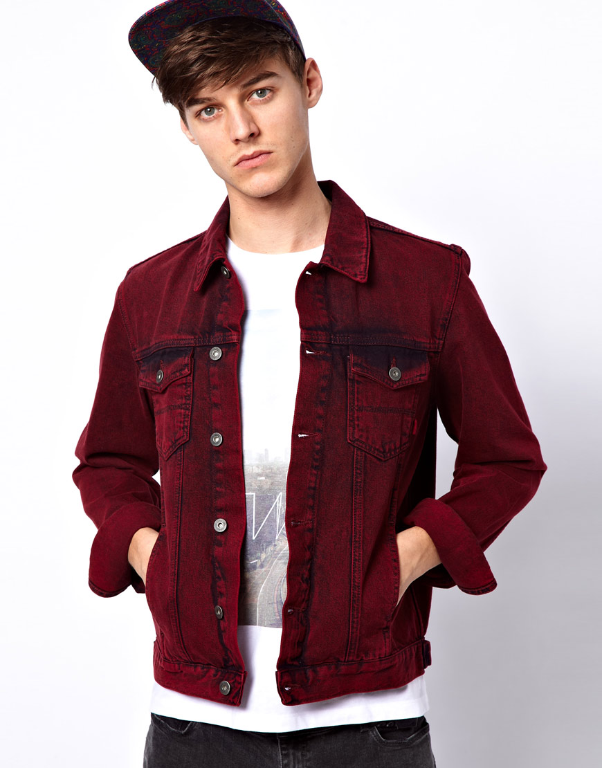 Asos Asos Denim Jacket with Acid Wash in Red for Men | Lyst