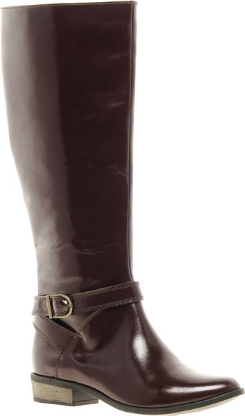 Asos Cadalac Leather Knee High Boots in Brown (oxblood) | Lyst