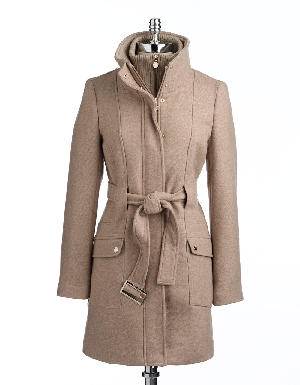 Lyst - Calvin Klein Rib Knit Belted Coat in Natural