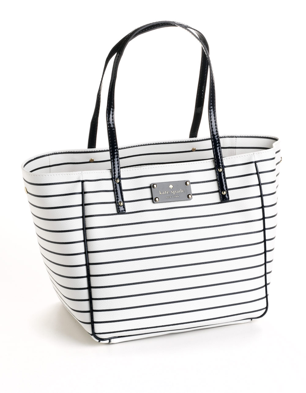 Kate Spade Striped Leather Tote Bag in Blue (cream/navy) | Lyst