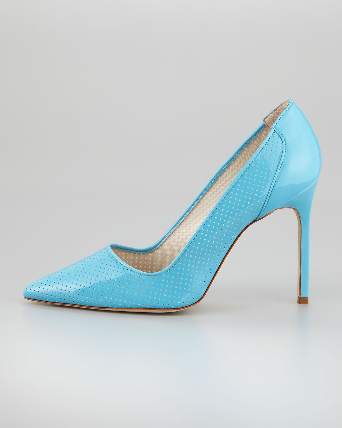 Lyst - Manolo Blahnik Bb Perforated Patent Pump in Blue