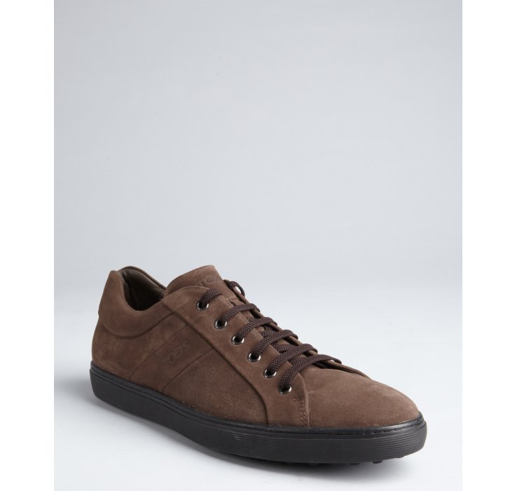 Tod's Milk Chocolate Suede Logo Engraved Laceup Sneakers in Brown for ...