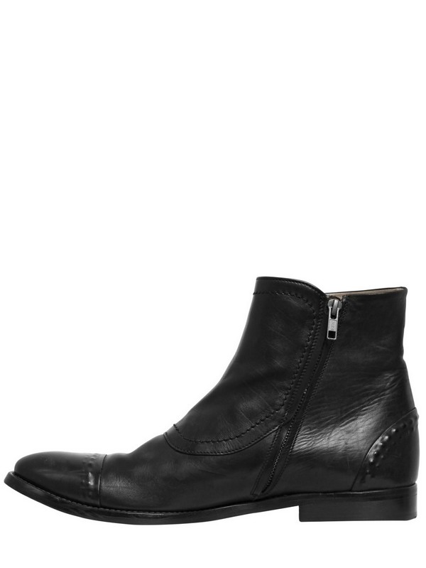 Alexander mcqueen 20mm Triple Buckle Brushed Leather Boots in Black for ...