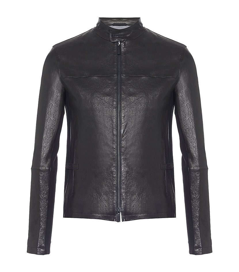 Armani Lambskin Leather Biker Jacket in Black for Men | Lyst