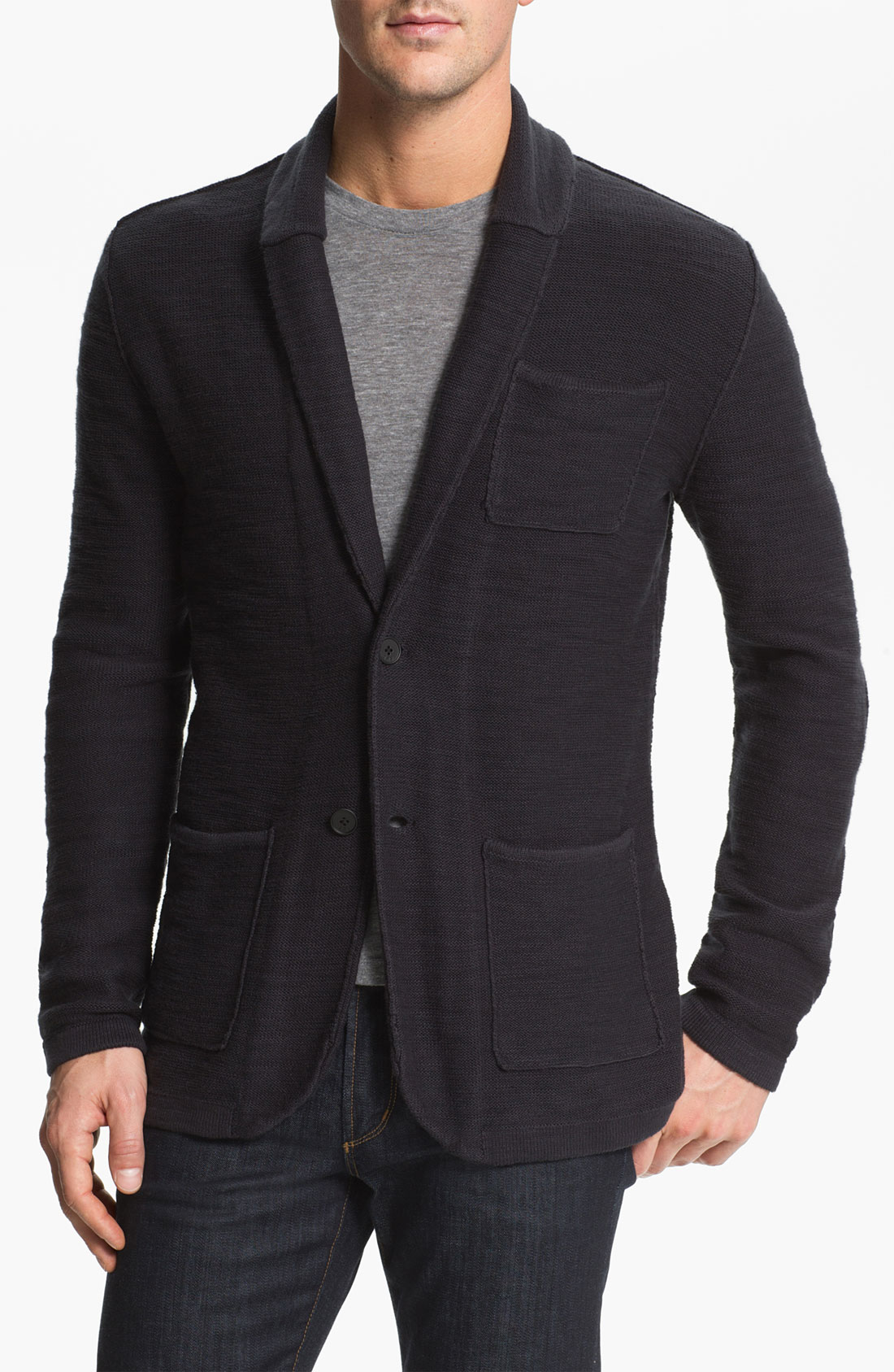 John Varvatos Shawl Collar Knit Sweater Jacket in Blue for Men ...