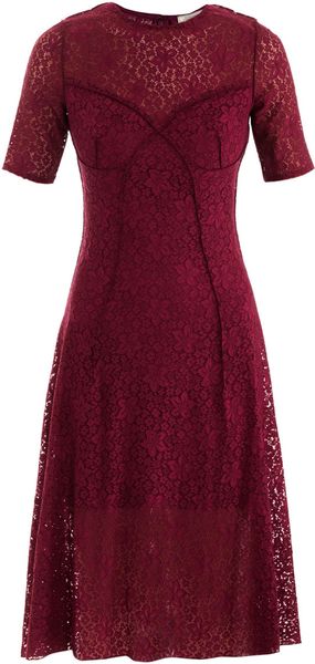 Nina Ricci Lace Kneelength Dress in Red (burgundy) | Lyst