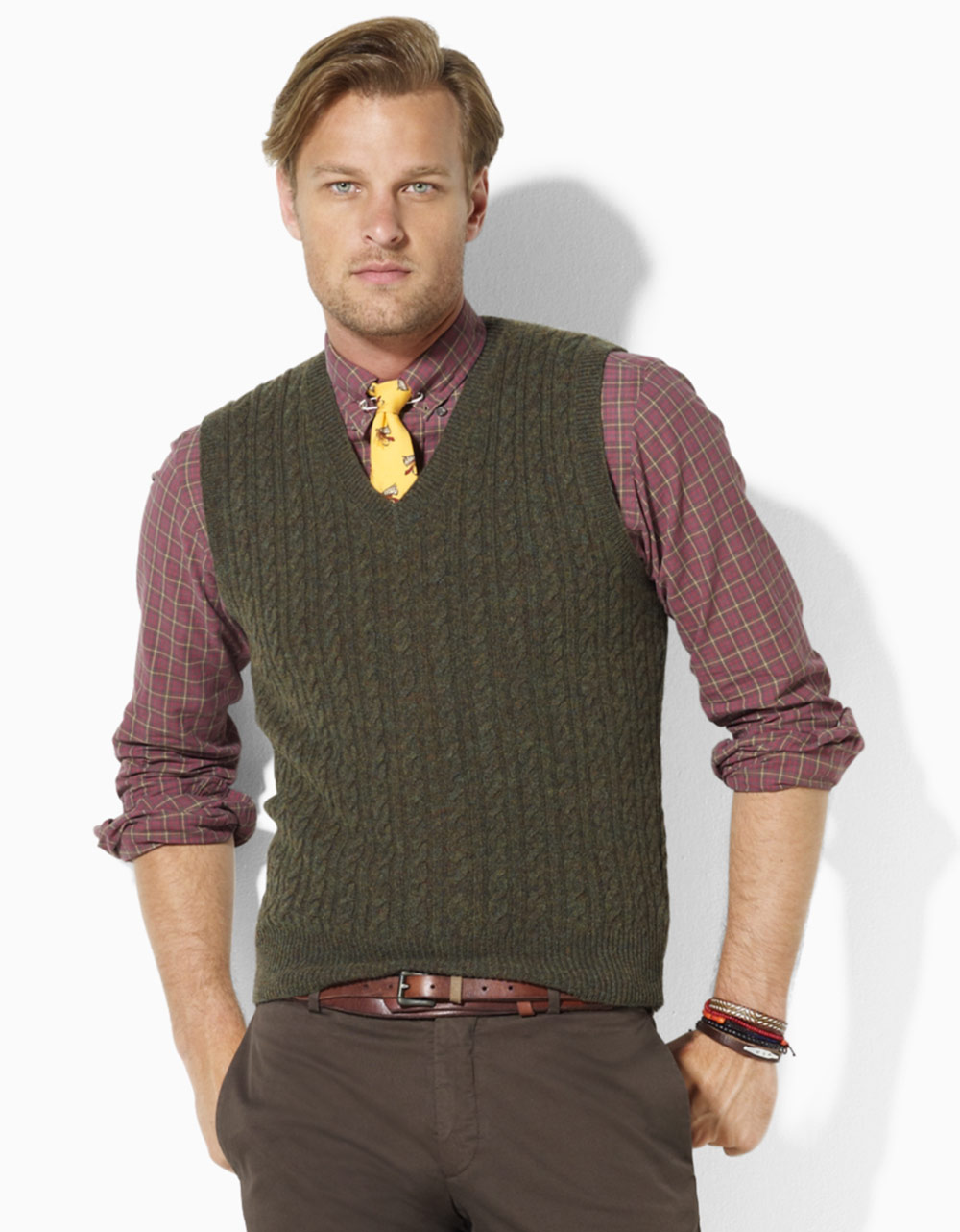 Lyst - Polo Ralph Lauren Merino Wool Cable Knit V-neck Sweater Vest in ...