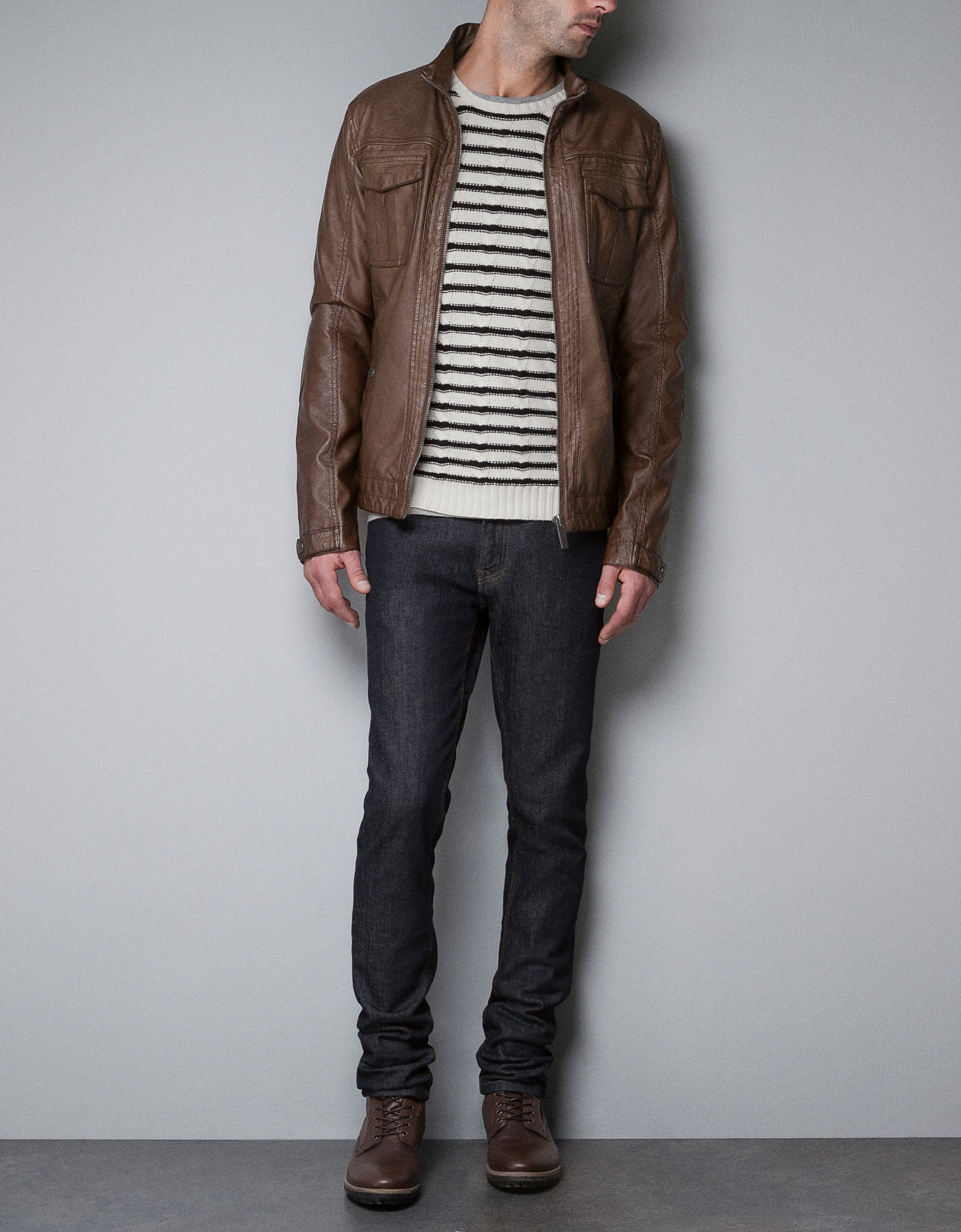 Zara Faux Leather Jacket in Brown for Men | Lyst