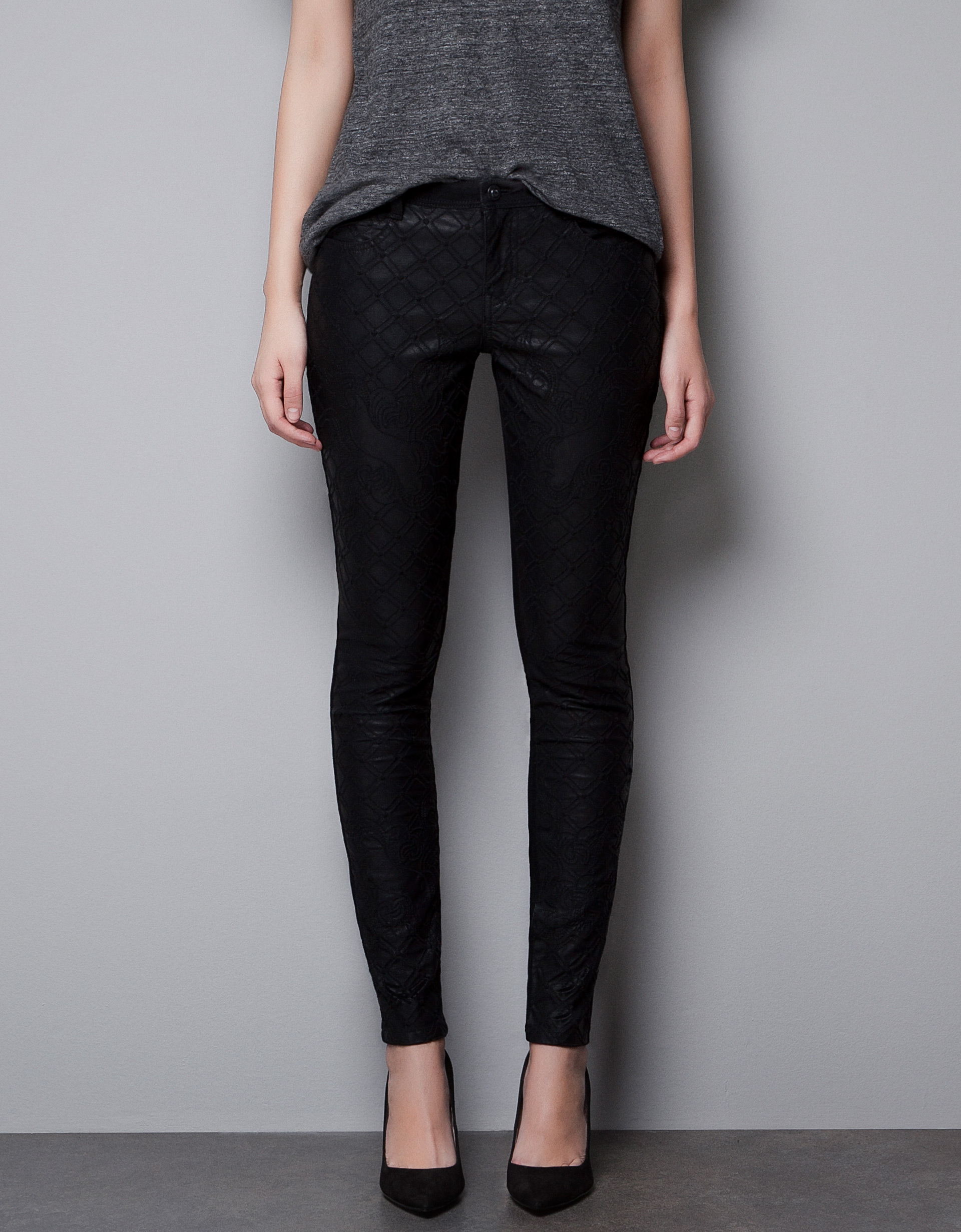 Zara Embroidered Skinny Trousers in Black | Lyst