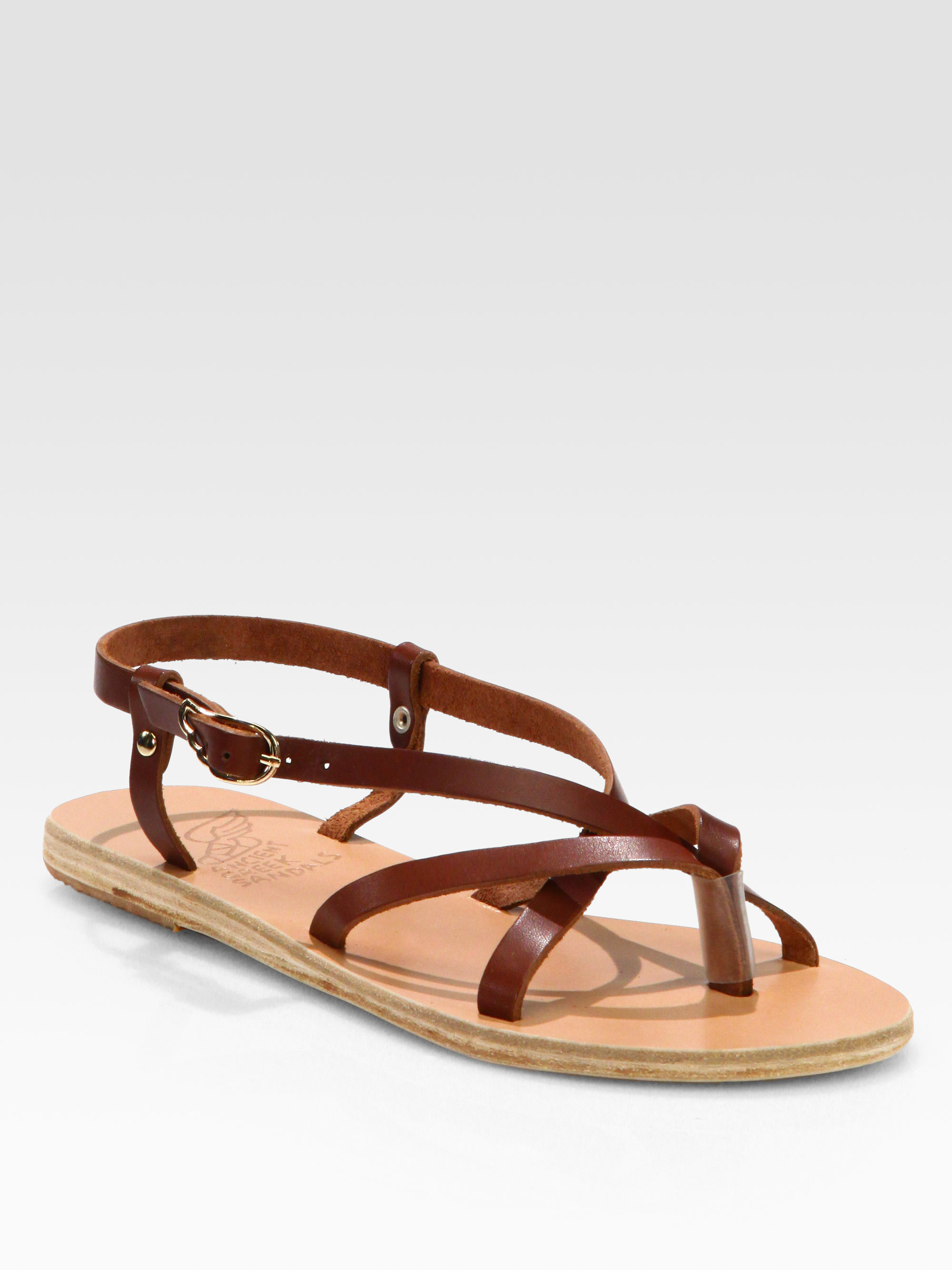 Ancient greek sandals Semele Strappy Leather Sandals in Brown | Lyst