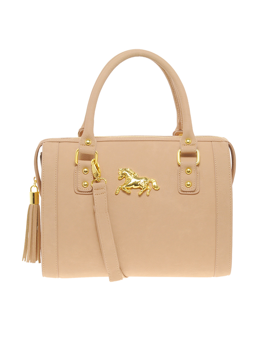 Lyst Asos Tassel Bowler Bag With Horse Ing In Natural Gallery