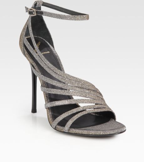 B Brian Atwood Glitter Strappy Sandals in Silver | Lyst