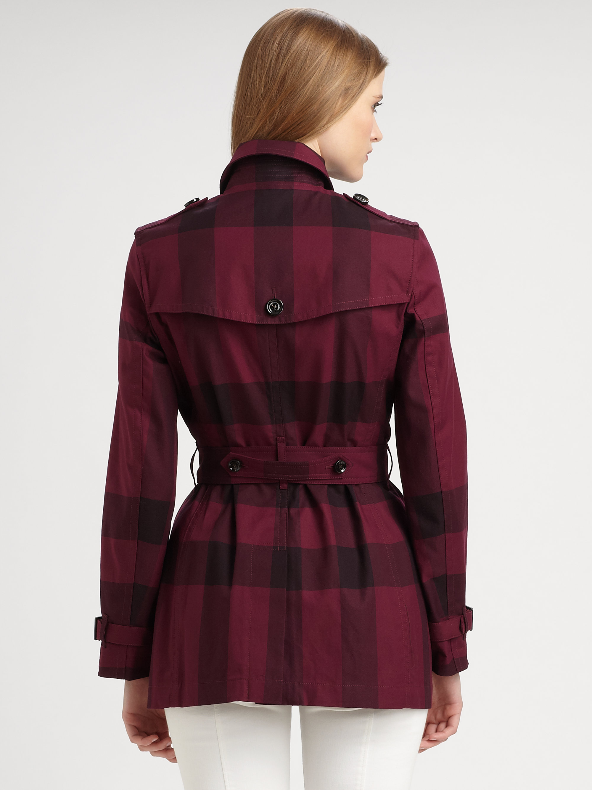 Burberry Brit Midlength Woven Check Wool Trench Coat In Orange Lyst Oops