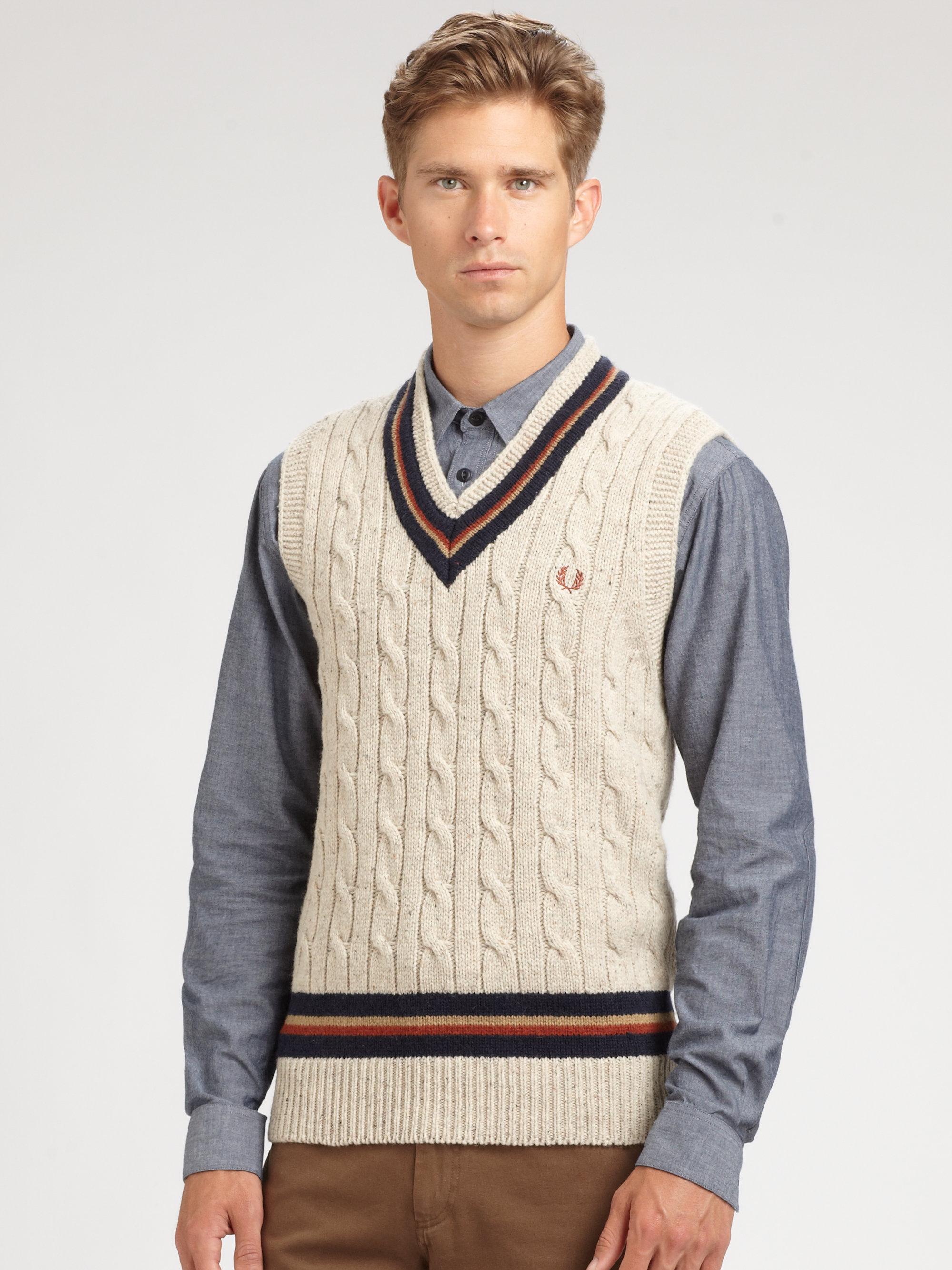 Fred Perry Cabled Sweater Vest in for Men (oyster) | Lyst